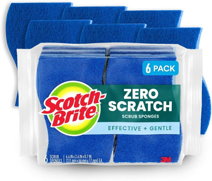 Zero Scratch Scrub Sponge, 6 Kitchen Sponges for Cleaning around the Home, Bathroom & More, Scratch-Free Dish Scrubber, Multi-Surface Safe, Best for Nonstick Pots and Pans