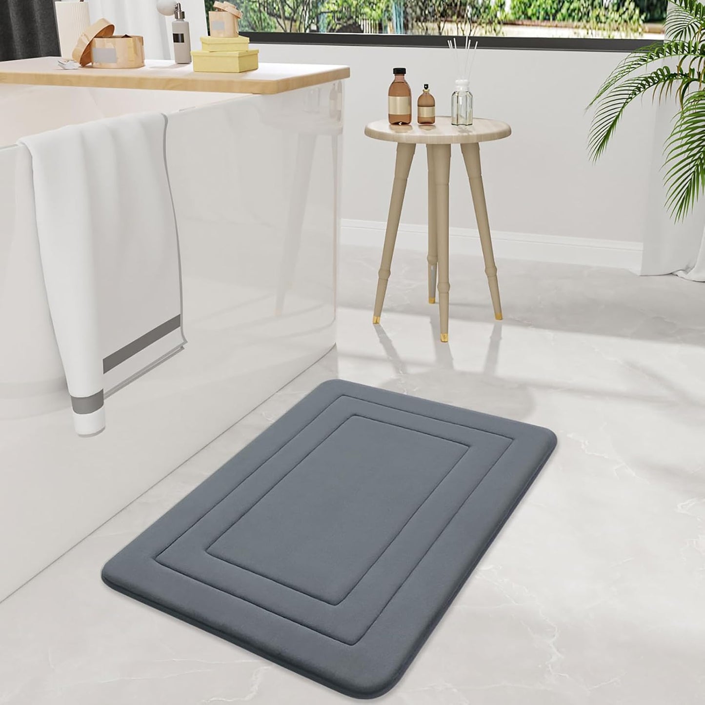 Memory Foam Bathroom Rug Mat 30X20, Ultra Soft and Absorbent Bath Mat, Machine Wash Dry, Comfortable Bath Rug Carpet for Bathroom Floor, Tub and Shower, Dark Grey