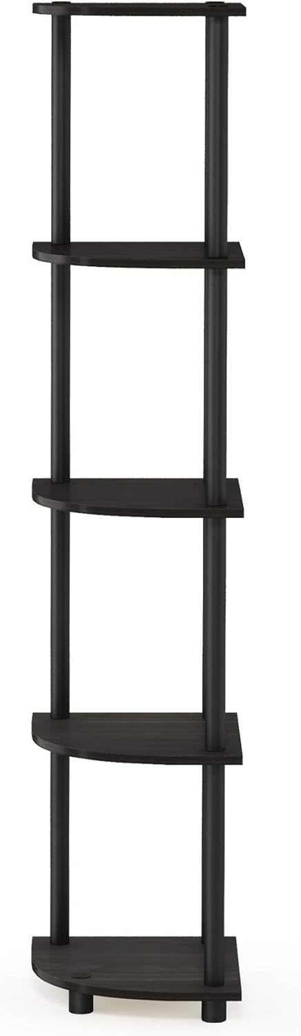 Turn-N-Tube 5 Tier Corner Display Rack Multipurpose Shelving Unit, 1-Pack, Espresso/Black