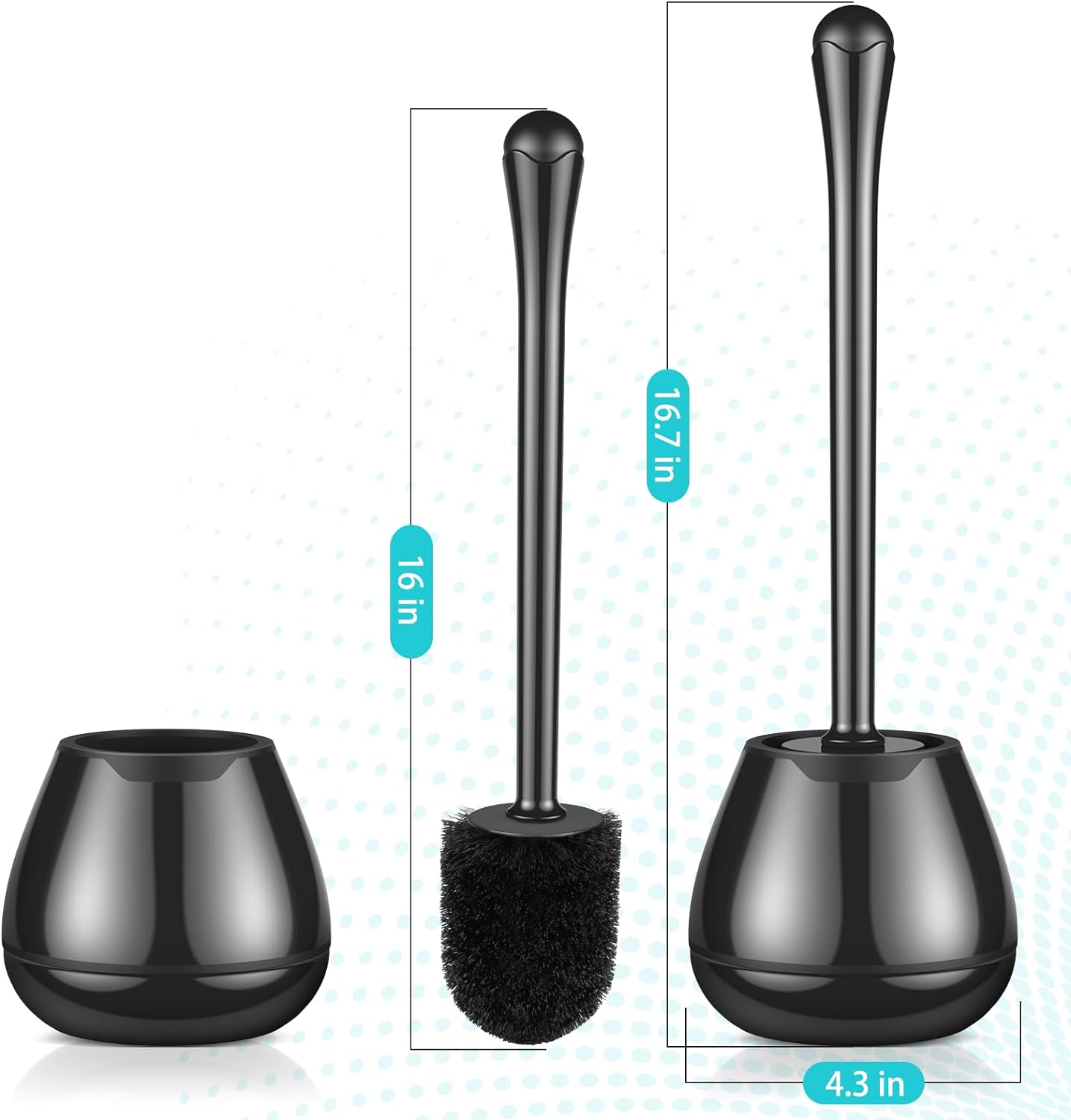 Toilet Brush and Holder, Toilet Bowl Brush and Holder with Long Handle, Plastic Holder Easy to Hide, Drip-Proof, Easy to Assemble, Deep Cleaning