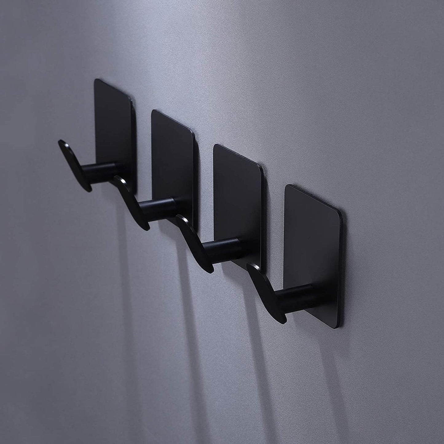 Adhesive Hooks - 4 Pack Towel/Coat Hooks Wall Hooks Stick on Bathroom or Kitchen (Matte Black, Stainless Steel)