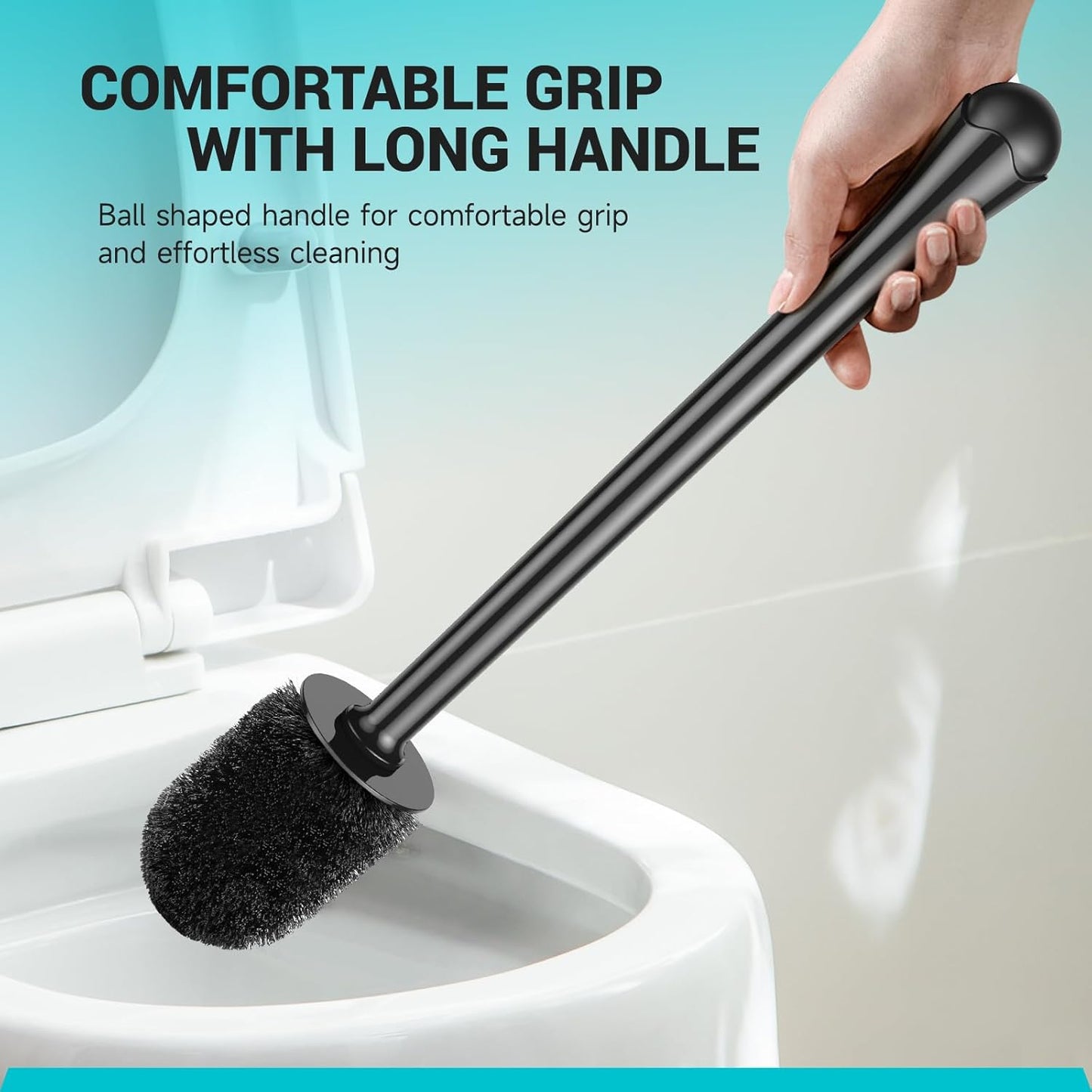 Toilet Brush and Holder, Toilet Bowl Brush and Holder with Long Handle, Plastic Holder Easy to Hide, Drip-Proof, Easy to Assemble, Deep Cleaning