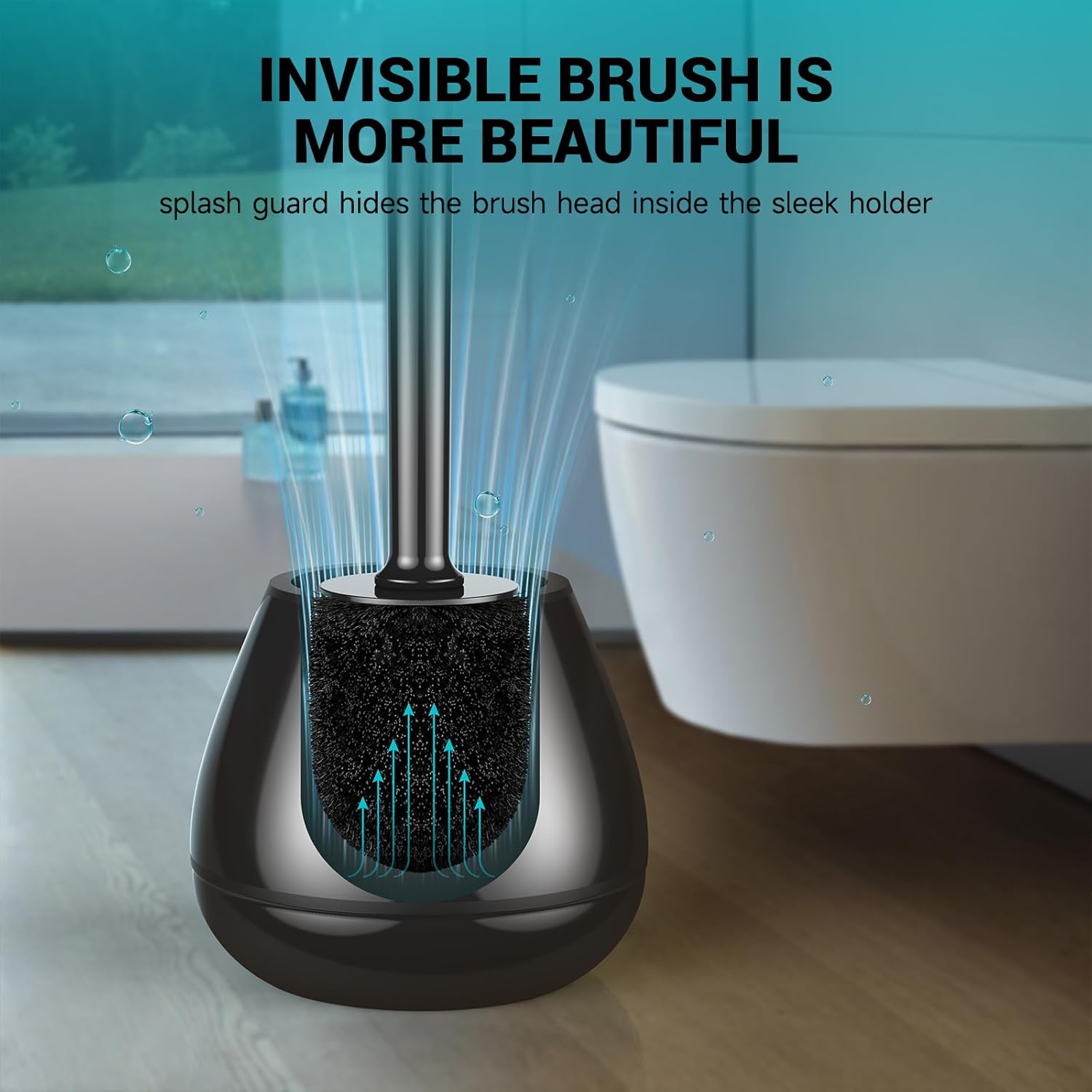 Toilet Brush and Holder, Toilet Bowl Brush and Holder with Long Handle, Plastic Holder Easy to Hide, Drip-Proof, Easy to Assemble, Deep Cleaning