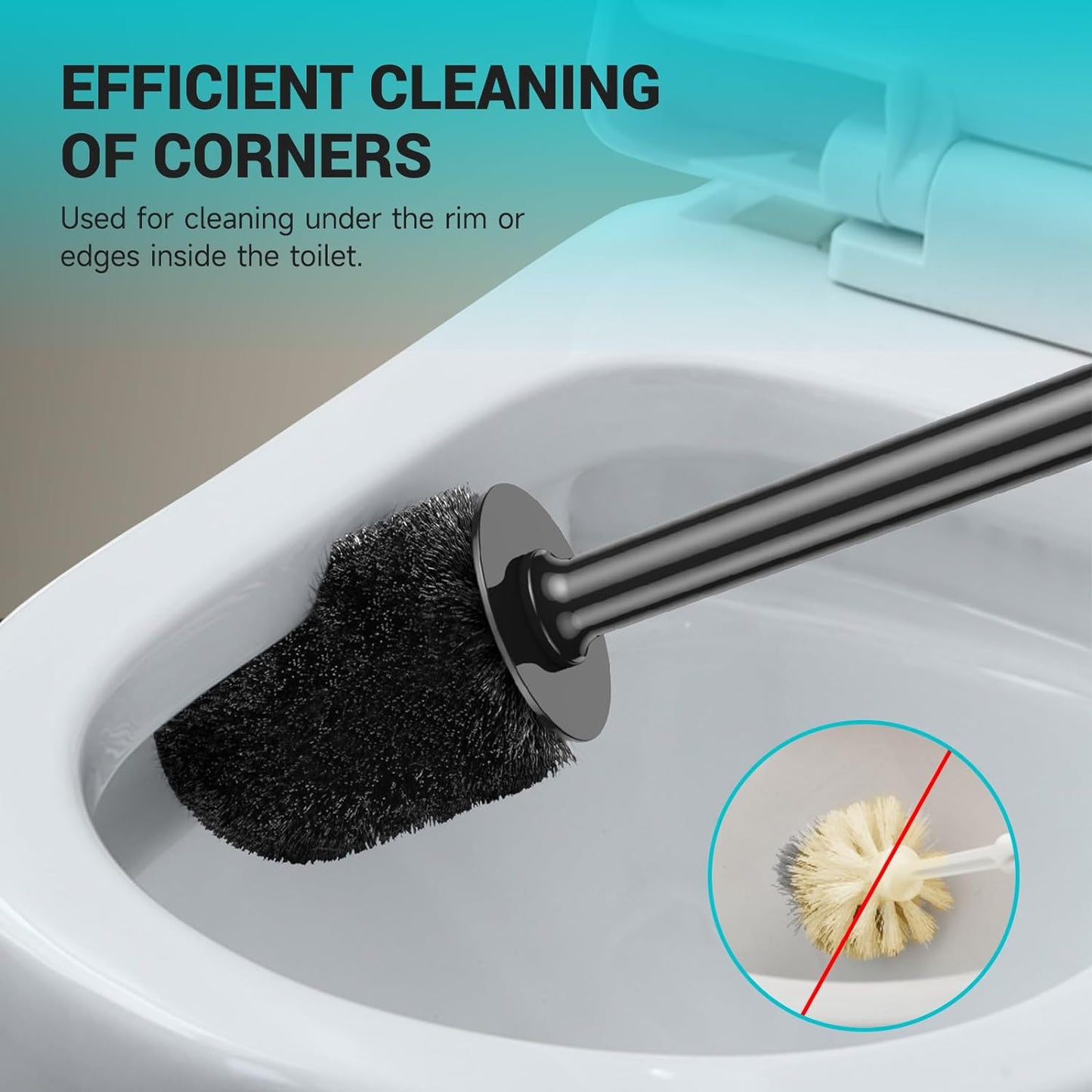 Toilet Brush and Holder, Toilet Bowl Brush and Holder with Long Handle, Plastic Holder Easy to Hide, Drip-Proof, Easy to Assemble, Deep Cleaning