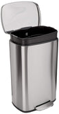 Smudge Resistant Rectangular Trash Can with Soft-Close Foot Pedal, Brushed Stainless Steel, 50 Liter/13.2 Gallon, Satin Nickel Finish, 16.7"L X 14.7"W X 25.9"H