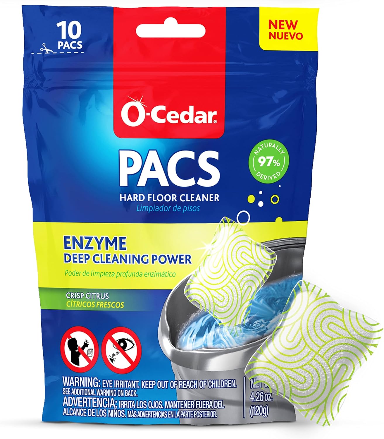 PACS Hard Floor Cleaner, Crisp Citrus Scent 10 Count (1-Pack) | Made with Naturally-Derived Ingredients | Safe to Use on All Hard Floors | Perfect for Mop Buckets