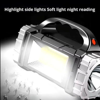 Portable Powerful USB Rechargeable Flashlight Solar LED Light with COB Work Light 4 Gear Charge Mobile Phone Camping Lamp