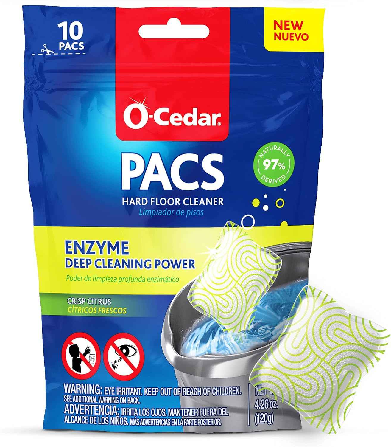 PACS Hard Floor Cleaner, Crisp Citrus Scent 10 Count (1-Pack) | Made with Naturally-Derived Ingredients | Safe to Use on All Hard Floors | Perfect for Mop Buckets