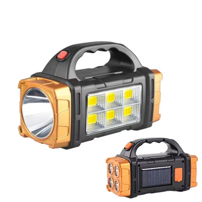 Portable Powerful USB Rechargeable Flashlight Solar LED Light with COB Work Light 4 Gear Charge Mobile Phone Camping Lamp