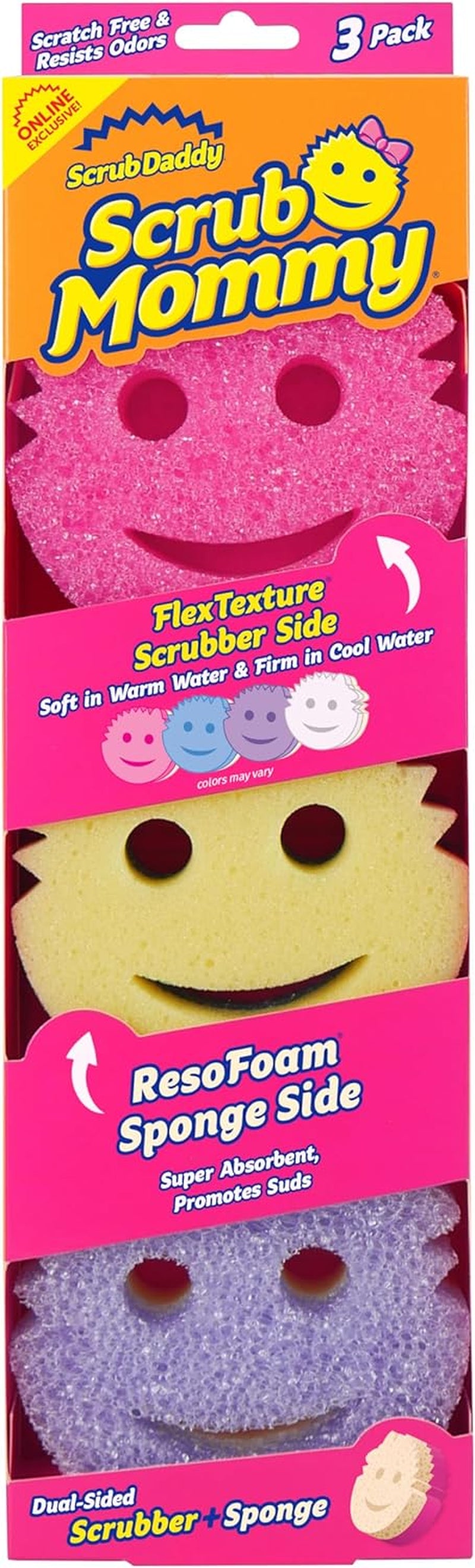 Scrub Mommy Sponges - Dish Scrubber + Non-Scratch Cleaning Sponges Kitchen, Bathroom + Multi-Surface Safe - Dual-Sided Dish Sponges for Scrubbing - Online Exclusive (3 Count)