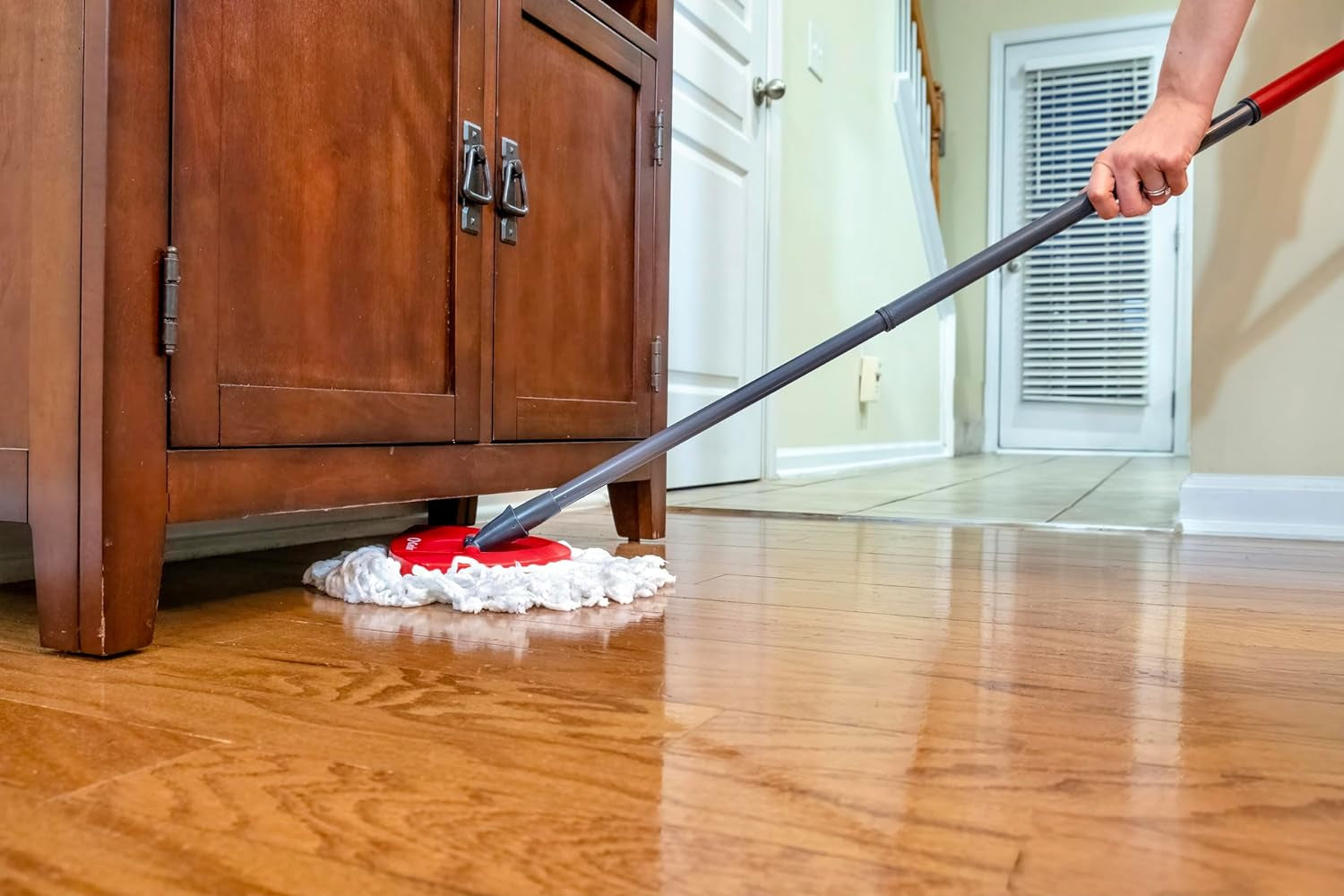 Easywring Microfiber Spin Mop, Bucket Floor Cleaning System, Red, Gray, Standard